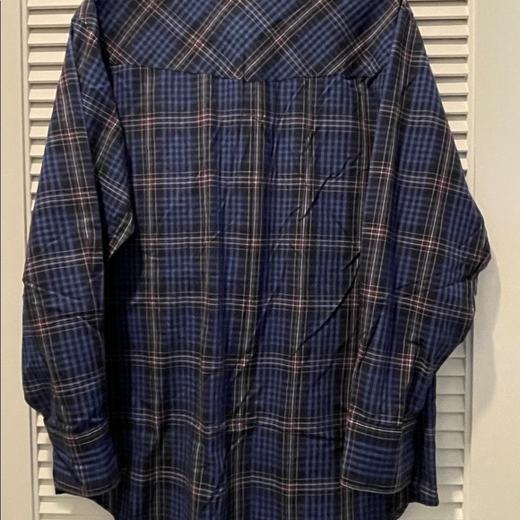 Plainsman Western Shirt Extra Long Tails Pearl Snap Buttons 15-16 1/2 Blue Plaid - Picture 2 of 4